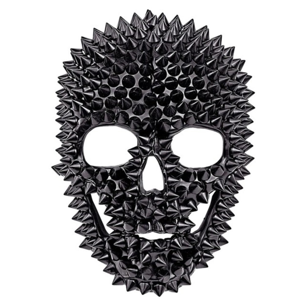 Black Spiked Skull Mask — A matt black skull mask with deep hollow eye sockets and rows of spikes running back over the crown