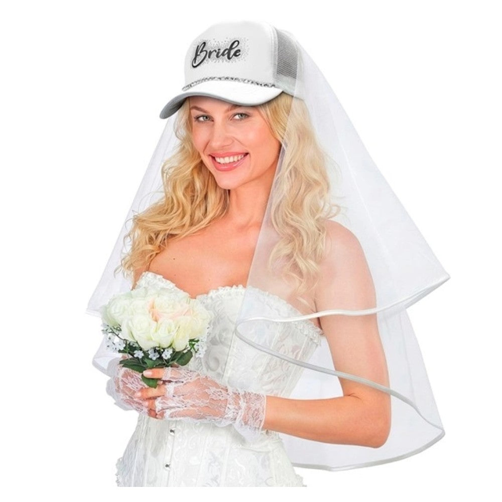 Bride Cap with Veil and Diamantes — view 3
