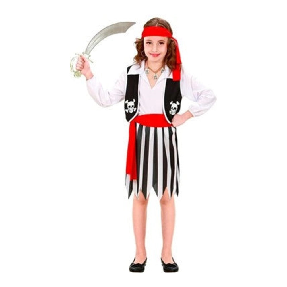 Girls Pirate Costume with shirt with attached waistcoat, skirt and waist sash