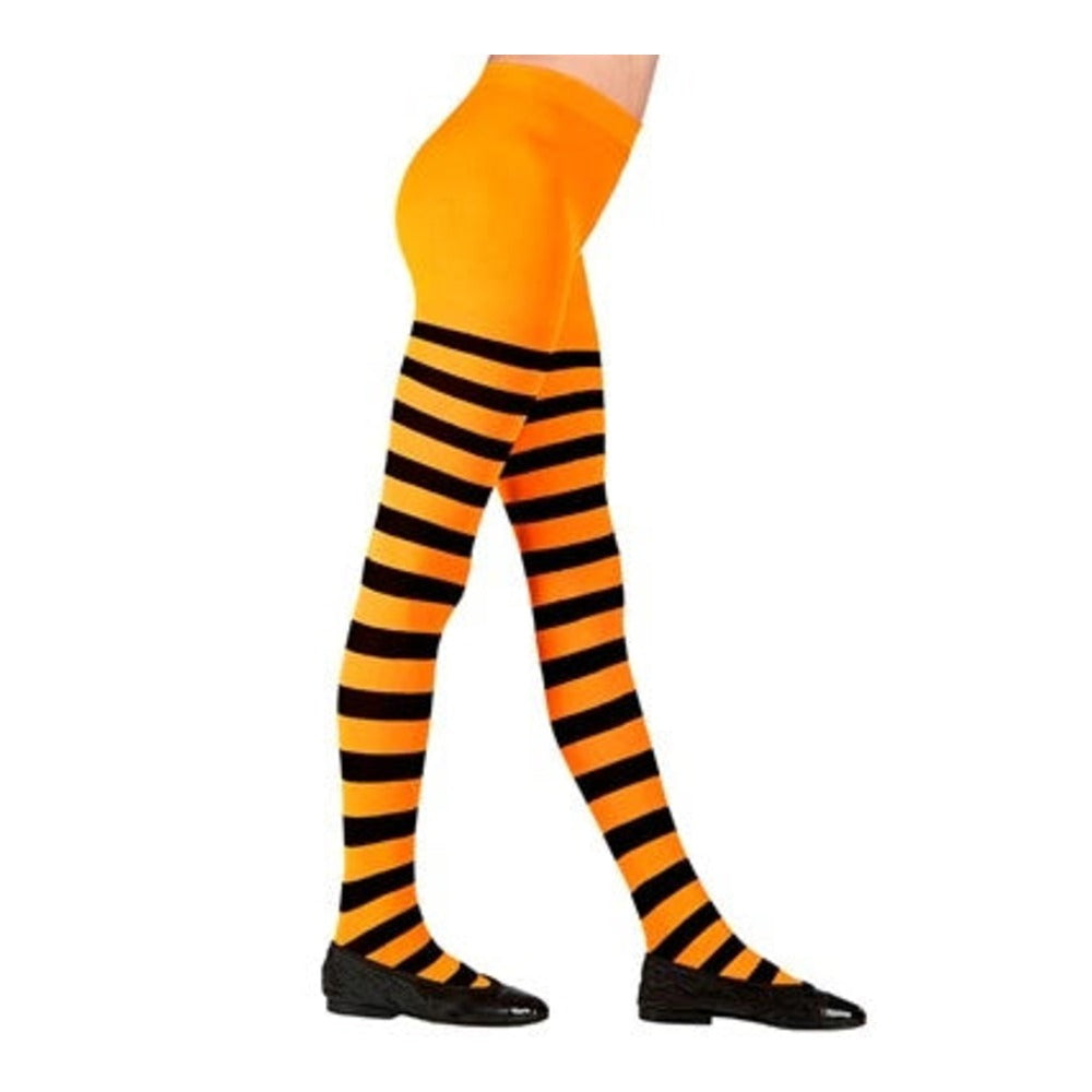 Kids Orange & Black Striped Tights — Halloween tights for kids