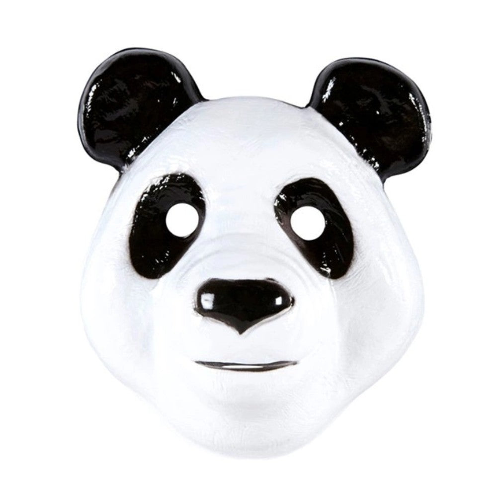 Kids Panda Mask — A child-size moulded PVC face mask with the white face, black eye patches and rounded ears of a pand