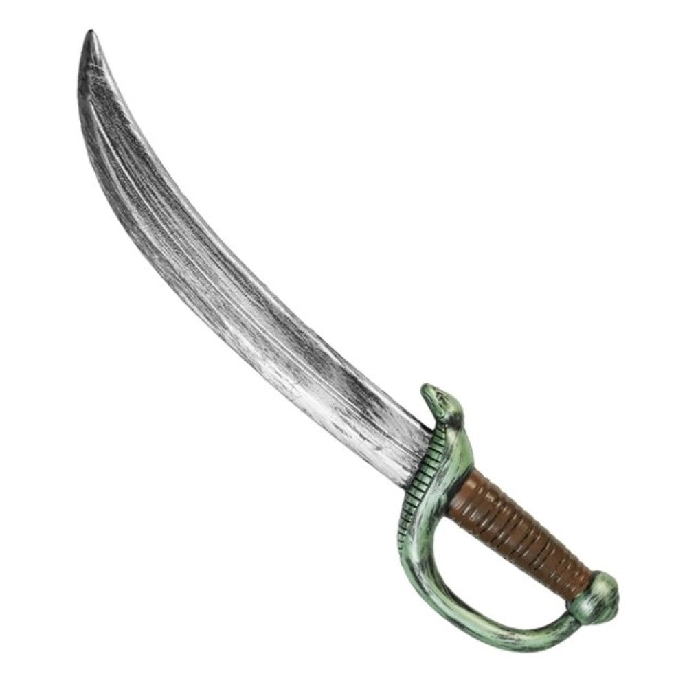 Pirate Sword — A 53cm sword with a curved silver-effect blade and a moulded brown and gold hilt.