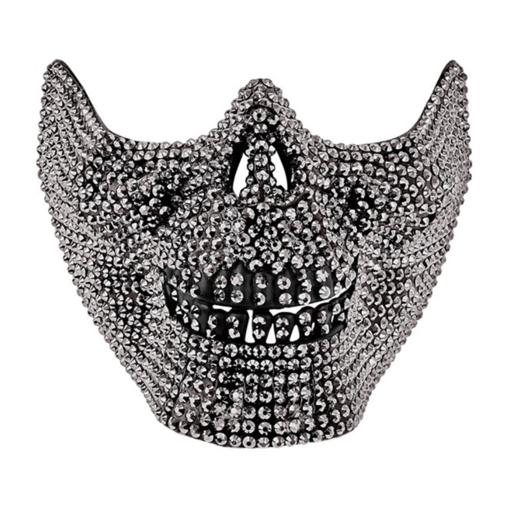 Rhinestone Skull Face Mask — A moulded skull face mask decorated with clear rhinestones set around the eye sockets and along the