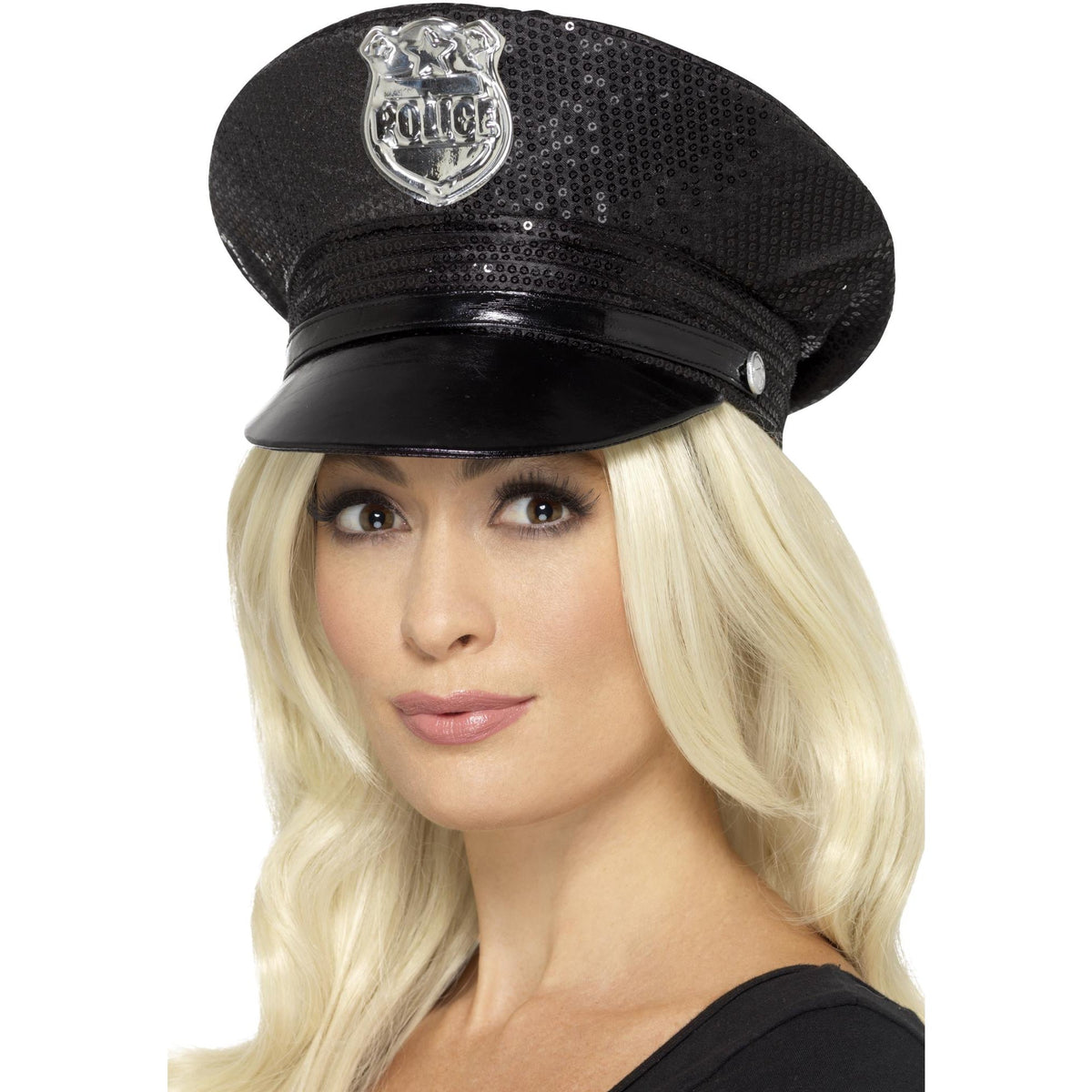 Sequin Police Hat, Black