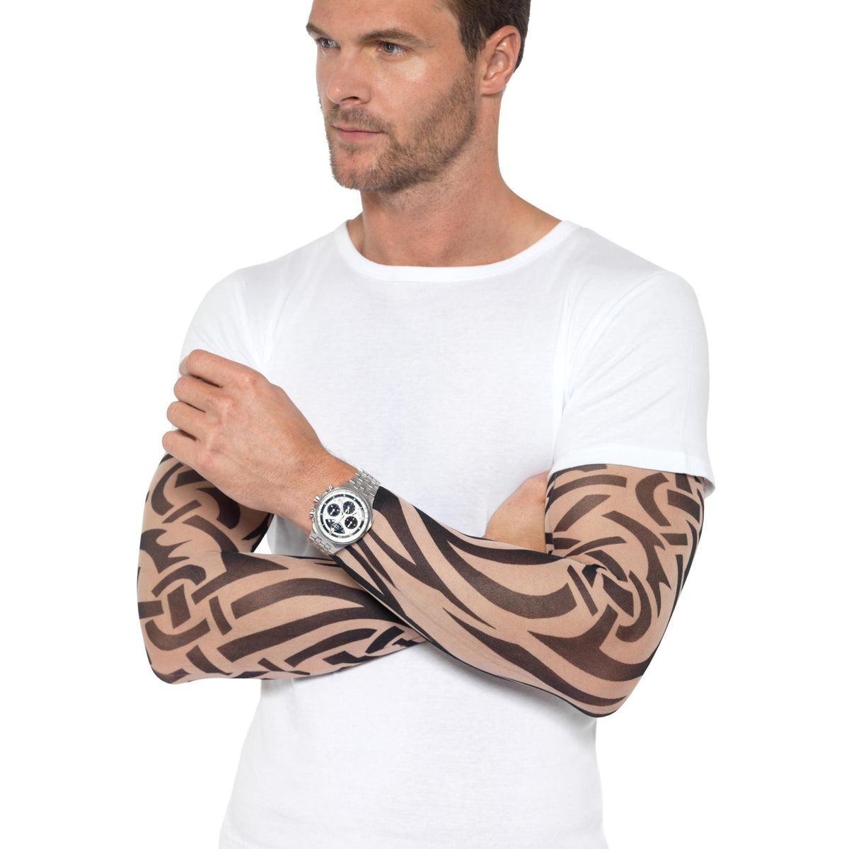 Tattoo Arm Sleeves, Nude & Black, Pack of 2