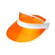 80s Orange Sun Visor — A bright orange sun visor with a translucent curved peak and an open crown.