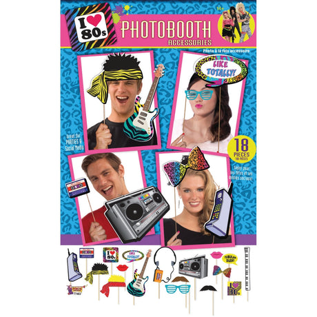 80s Photobooth Props Kit, 18 Pieces