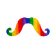 Adhesive Rainbow Moustache — A full stick-on moustache in synthetic hair, striped through with rainbow colours across its width.