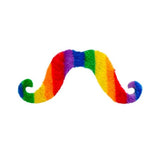 Adhesive Rainbow Moustache — A full stick-on moustache in synthetic hair, striped through with rainbow colours across its width.