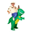 Adult Inflatable Ride-On Dinosaur Costume with airblown inflatable ride-on suit, battery fan and explorer hat
