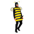 Adults Stinger Bee Costume — A black and yellow striped hooded coat with a pair of clip-on wings at the back and a set of bug-eye