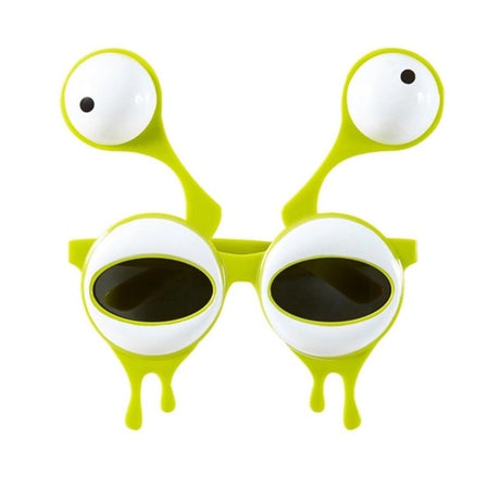 Lime green alien novelty glasses with eyeballs on sprung stalks