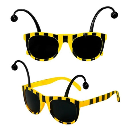 Bee Glasses with Antennae — Yellow and black striped glasses with two springy antennae rising from the top of the frame, each ti