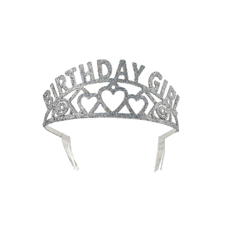 Birthday Girl Glitter Tiara, Silver