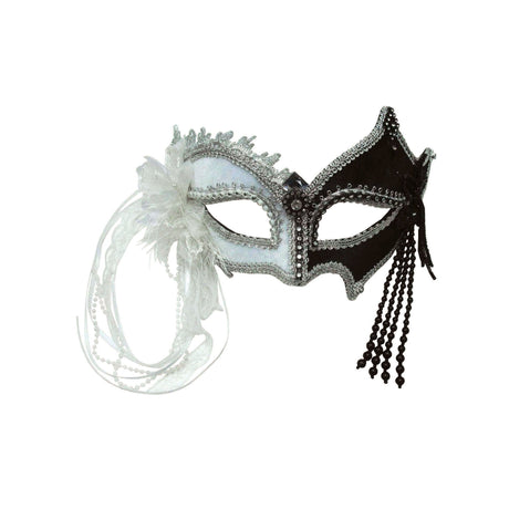 Black & White Masquerade Mask with Bead Tassels
