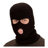 Black Balaclava Mask — A plain black polyester balaclava that pulls over the head, leaving the eyes and mouth open.