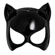 Black Cat Eye Mask — A glossy black eye mask with pointed cat ears rising from the top edge and almond-shaped cut-out eye