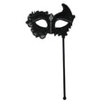 Black Lace Masquerade Mask on a Stick