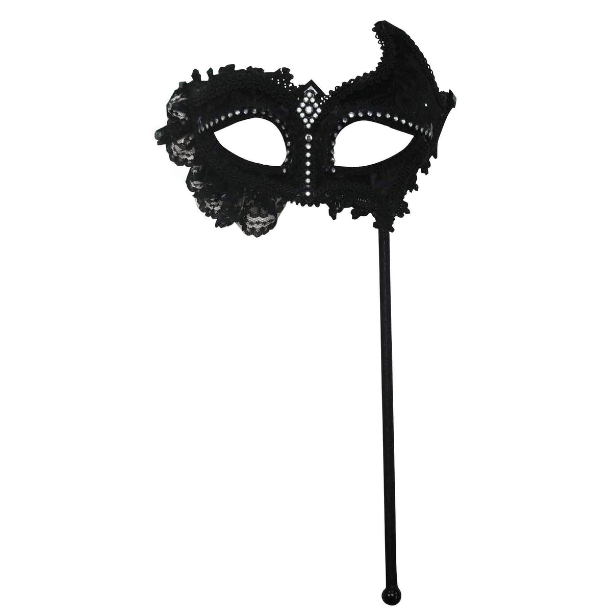 Black Lace Masquerade Mask on a Stick