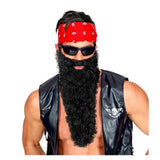 Black Maxi Beard with Moustache — A long full black beard in synthetic hair with the moustache attached, covering the chin, jaw and up
