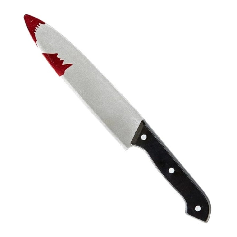 Bloody Knife Prop — A 30cm plastic knife with a blood-effect finish printed along the blade.