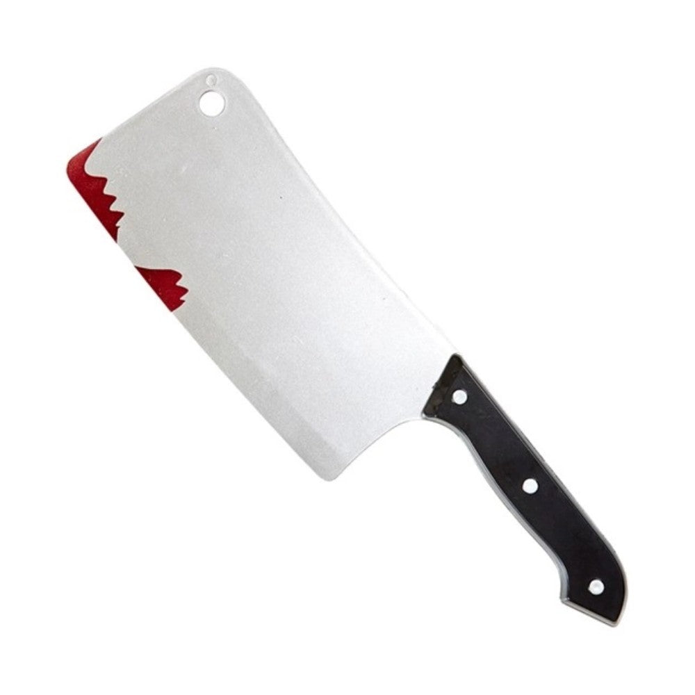 Bloody Meat Cleaver — A 30cm cleaver with a squared silver-effect blade, a black handle and red blood painted across the m