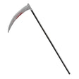 Bloody Scythe — A 107cm scythe with a black shaft and a curved silver-effect blade marked with dark red blood.