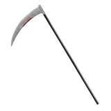 Bloody Scythe — A 107cm scythe with a black shaft and a curved silver-effect blade marked with dark red blood.