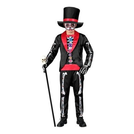 Boys Day of the Dead Costume with skeleton-print tailcoat, trousers and top hat