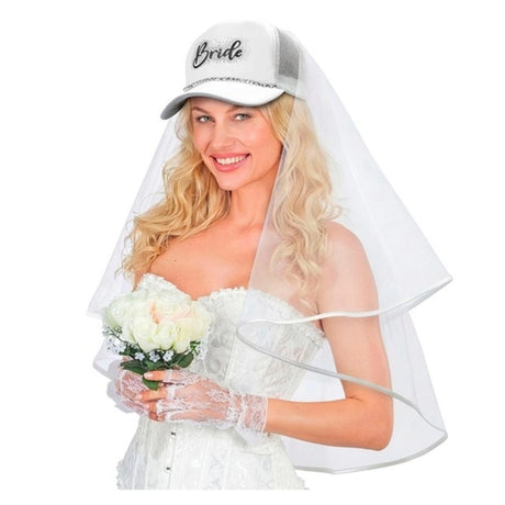 Bride Cap with Veil and Diamantes — view 3