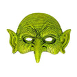 Chinless Witch Mask — A green foam latex witch mask with a long hooked nose, warts and deep lined cheeks, cut away at the 