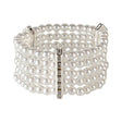 Deluxe Pearl and Diamante Bracelet — A wrist bracelet of ivory pearl-effect beads, broken up with small clear diamante stones on a metal 