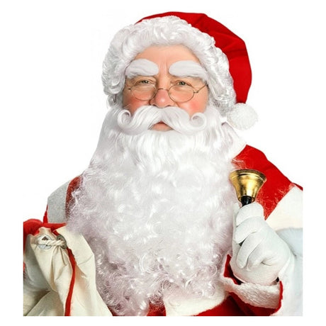 Deluxe Santa Set with Hat, Beard and Eyebrows — A boxed Santa set with a red hat that has white hair attached inside it, plus a separate beard, mous