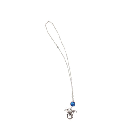 Dragon Pendant Necklace, Silver & Blue