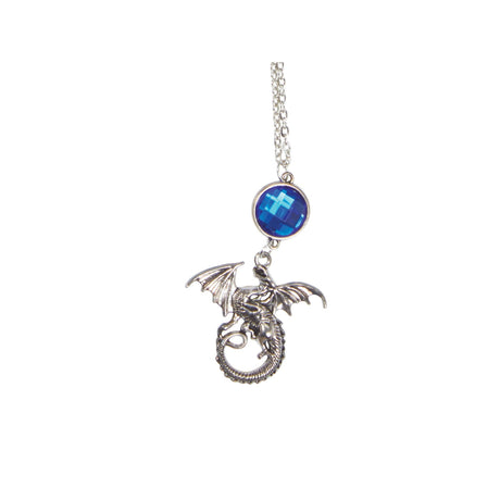 Dragon Pendant Necklace, Silver & Blue – detail view