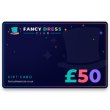 Fancy Dress Club £50 gift card, navy and colourful digital gift voucher