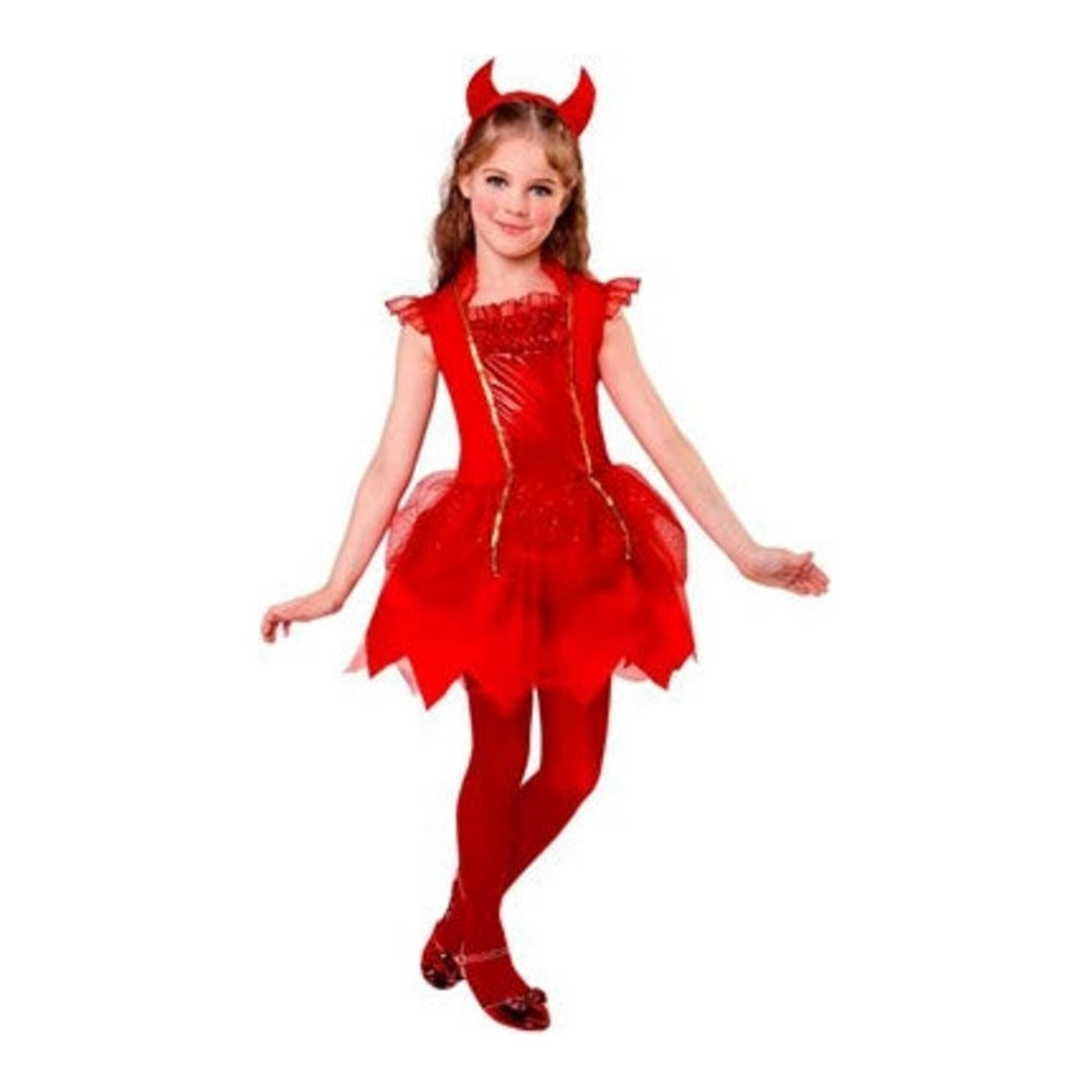 Girls Devil Tutu Costume with red glitter dress with tulle skirt and horns headband
