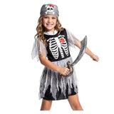 Girls Ghost Ship Pirate Costume — A ragged-hemmed pirate dress in faded black and grey, with a matching tied bandana.
