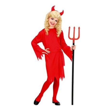 Girls Red Devil Costume with red dress, waist belt and horns headband