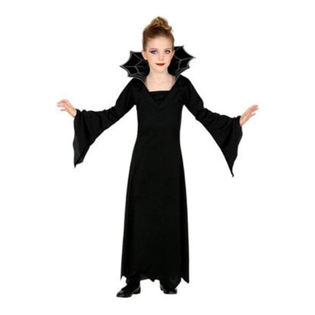 Girls Vampiress Costume with long black dress and web stand-up collar