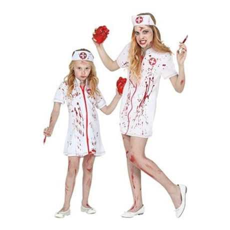Girls Zombie Nurse Costume with blood-splattered nurse dress and nurse headpiece