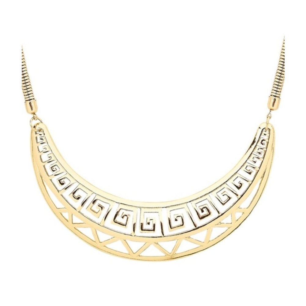 Gold Ancient Egyptian Necklace — A gold-tone metal necklace in the broad ancient style that suits Egyptian, Greek and Roman costumes 