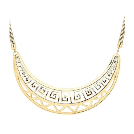Gold Ancient Egyptian Necklace — A gold-tone metal necklace in the broad ancient style that suits Egyptian, Greek and Roman costumes 