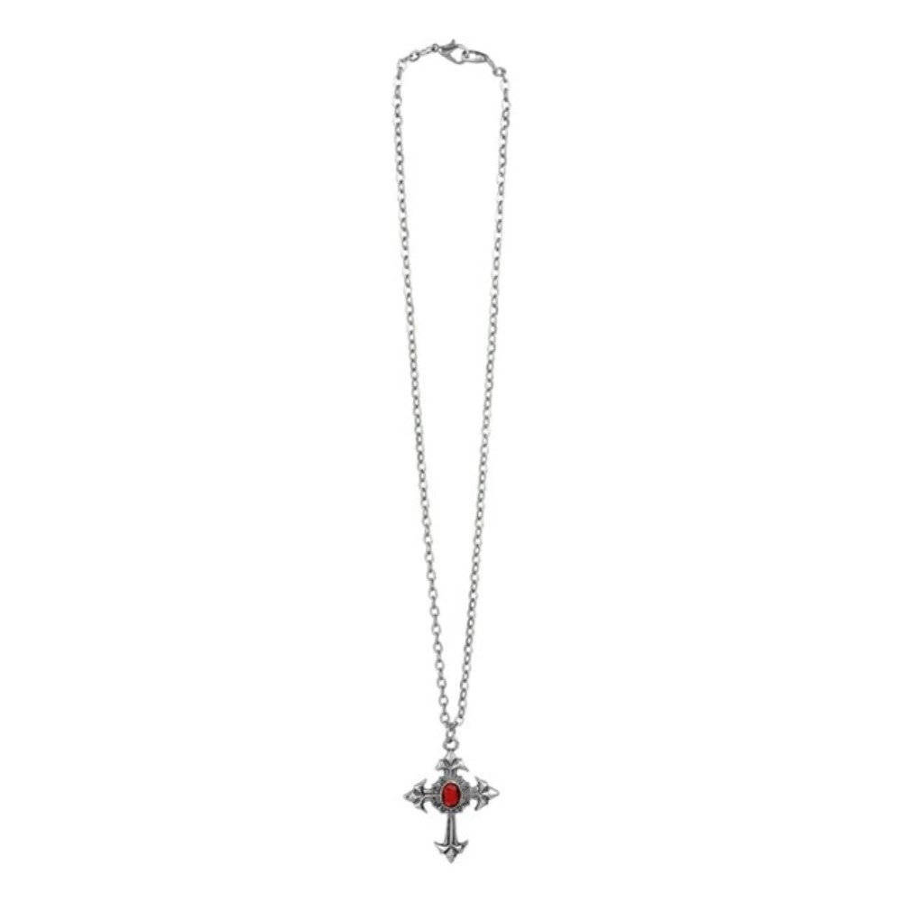 Gothic Cross Necklace with Red Gem — view 2