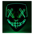 Green LED Horror Mask — A hard full-face mask with a gaunt, hollow-eyed look outlined in sickly green LED lines.