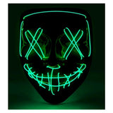 Green LED Horror Mask — A hard full-face mask with a gaunt, hollow-eyed look outlined in sickly green LED lines.