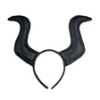 Horned Villain Headband — A black fabric-covered headband with two curved horns rising from either side, in the style of a dar