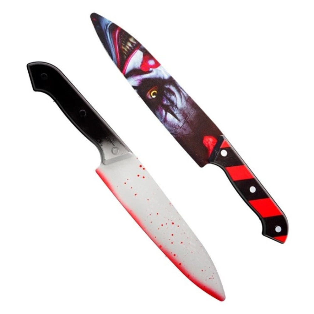 Horror Clown Knife Prop — A 31cm moulded plastic knife with a fixed blade, made as a prop for a horror clown costume.