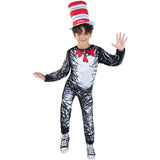 Close-up of the Cat in the Hat striped tall hat and red bow tie