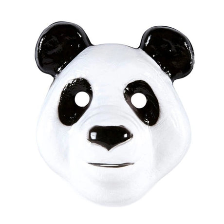 Kids Panda Mask — A child-size moulded PVC face mask with the white face, black eye patches and rounded ears of a pand